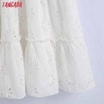 Tangada 2021 m. Vasarą Moterys Tuščiaviduriai Iš Siuvinėjimo Romantiška Medvilnės Suknelė trumpomis Rankovėmis Moterims Balta Sundress 6Z100