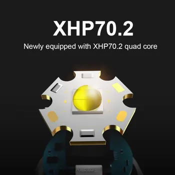 Galingas XHP70.2 LED Žibintuvėlį, Fakelą Taktinis Teleskopinis savigynos Zoomable Flash Šviesos 18650 USB Įkrovimo Nešiojamų Lempos