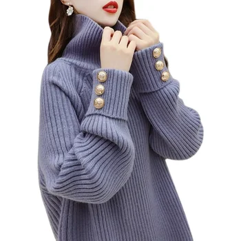 Nauja Rudens Žiemos Megztinis Džemperis Moterims, vidutinio Ilgio Universalus Megztinis Golfo Prarasti Tingus Stiliaus Lady Sutirštės Dugno Marškinėliai