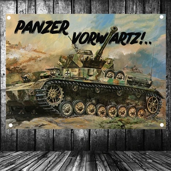 Ginklas Meno Gobelenas Sienų Dekoras Karinės Tapetai Vėliavos Banner Vermachto Tiger Tank WW2 Plakatas Drobės Tapybos Sienos Kabo B2