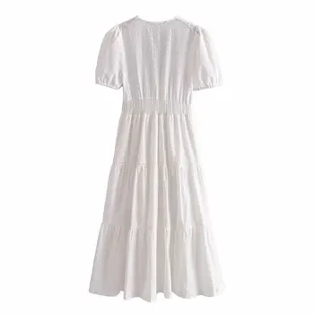 Naujas ZA Vasaros Moterų V-Kaklo Suknelė 2021 Siuvinėjimo Ilgi Tuščiaviduriai Iš Suknelė trumpomis Rankovėmis Elegantiškas Šalis Vestido