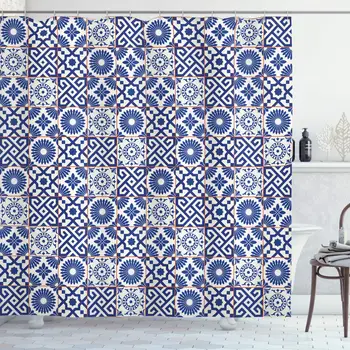 Maroko Dušo Užuolaidos Senoji Osmanų Stiliaus Įkvėptas Derinys Maroko Plytelės, Modernių Atspalvių Kūrinys Spausdinti Vonios Užuolaidos