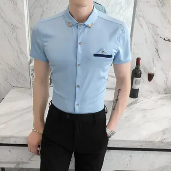 Korėjos 2021 m. Vasarą Vyrams Trumpas Rankovės Marškinėliai Slim Marškinėliai, S-5xl Prabanga Paprasta Verslo Suknelė Social Club Komplektus Mens Atsitiktinis Marškinėliai