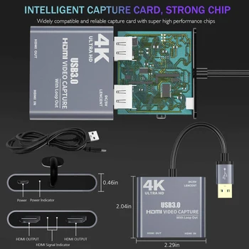 4K 1080P USB 3.0 HDMI suderinamus Vaizdo Garso Žaidimas Užfiksuoti Kortelės Su Kilpa Iš Full 1080p 60 Įrašyti