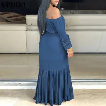 Long Maxi Suknelė 2021 VONDA Vasaros Seksualus nuo Peties ilgomis Rankovėmis Kietas Suknelės Bohemijos Vestidos Femme Paplūdimio Sundress S-
