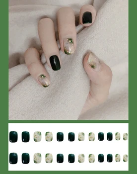 24PCS Netikrą Nagai su Klijais tamsiai Žalios Spalvos Gradientas Paspauskite ant Nagų su Dizaino Nagų Patarimai Stiletto False Nails Art Patarimai Manikiūro