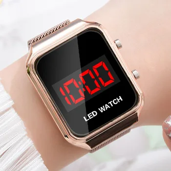 2020 Mados Stačiakampis, Laikrodžiai Moterims, LED Skaitmeniniai Laikrodžiai Rose Gold Nerūdijančio Plieno Tinklelio Juostos Elektroniniai Laikrodžiai Reloj Mujer