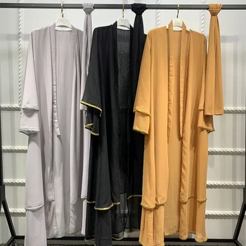 MD Atidaryti Abaja Dubajus Turkijos Musulmonų Suknelė, Hijab 2021 Mados Šifono Kimono Megztinis Kaftan Vakare Chalatai Islamo Drabužių Burka