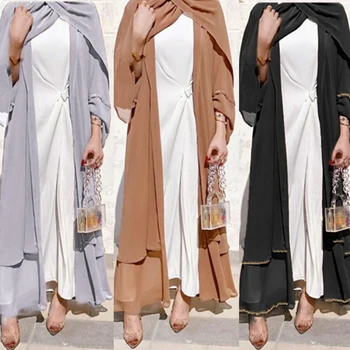 MD Atidaryti Abaja Dubajus Turkijos Musulmonų Suknelė, Hijab 2021 Mados Šifono Kimono Megztinis Kaftan Vakare Chalatai Islamo Drabužių Burka