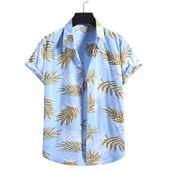 Vyrų Marškinėliai Etninės Atspausdinta Marškinėliai Vasaros Retro Havajų Hombre Streetwear Trumpomis Rankovėmis, Laisvi Mygtuką Medvilnės, Lino Palaidinė Camisa