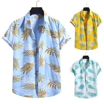 Vyrų Marškinėliai Etninės Atspausdinta Marškinėliai Vasaros Retro Havajų Hombre Streetwear Trumpomis Rankovėmis, Laisvi Mygtuką Medvilnės, Lino Palaidinė Camisa
