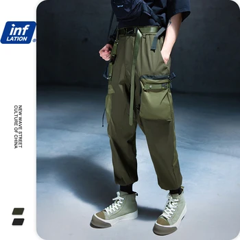 INFLIACIJA Darkly Techwear Vyrų Poilsiu Kelnes Multi-kišenės, Elastinga Juosmens Haremo Kelnės Multi-pocket Vyrų Streetwear Techwear