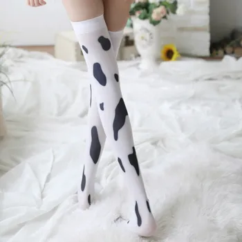 Raiška De Mujer Sexy Kojinės Kawaii Karvė Dėmės Spausdinti Aukštakulniais Kojinės, Mergina, Mielas Mielas Pieno Baltos Kojinės Moterims Cosplay