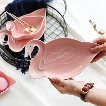Kūrybos Flamingo Ceramica Indai Stalo Įrankiai Desertui Vaisių Lėkštės Salotų Dubenį Originalumas Arbatos Pusryčiai Disko Kalėdos Dovanas