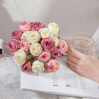 6PCS/krūva Retro Skrudintos Krašto Rose Dirbtinių Gėlių Namų Puošybai Netikrą Gėlės, Vestuvių Puokštės Kokso Krašto Šilko Rožė