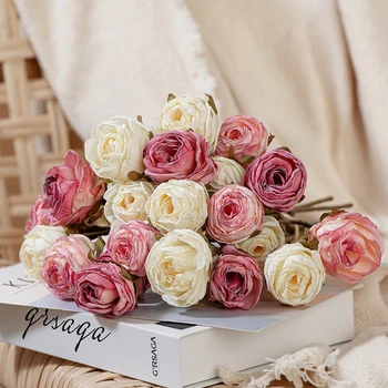 6PCS/krūva Retro Skrudintos Krašto Rose Dirbtinių Gėlių Namų Puošybai Netikrą Gėlės, Vestuvių Puokštės Kokso Krašto Šilko Rožė