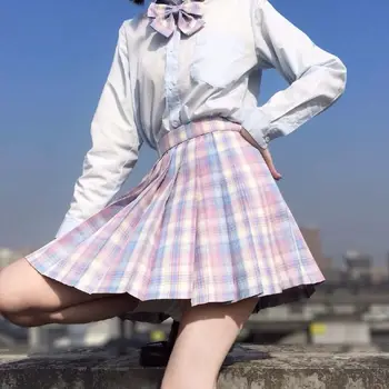 Harajuku JK Vienodas Plisuotas Sijonas Vasaros korėjiečių Japonų Stiliaus Moterų Aukšto Juosmens Merginos Saldus Ponios Sexy Dance Pledas Mini Sijonas
