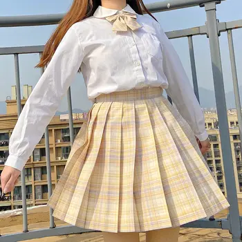 Harajuku JK Vienodas Plisuotas Sijonas Vasaros korėjiečių Japonų Stiliaus Moterų Aukšto Juosmens Merginos Saldus Ponios Sexy Dance Pledas Mini Sijonas