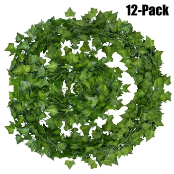 12pcs 2M Ivy green Netikrą Lapų Girlianda Augalų Vynmedžių Lapai Namų Dekoro Plastiko Rotango string Sienų Dekoras Dirbtiniai Augalai
