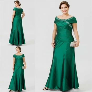 Žalia Taftos Moterų Suknelės, Vestidos De Fiesta De Noche Bžūp Rankovėmis Scoop Apvalkalą Motina Nuotakos Suknelės, Plius Dydis