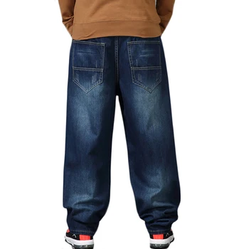 Hip-Hop Vyrų Mėlyna Plati Koja, Laisvi Džinsai Streetwear Balinti Mens Hiphop Džinsinio Audinio Kelnės Plius Dydžio Vyras Skateboarder Džinsai