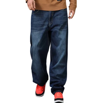 Hip-Hop Vyrų Mėlyna Plati Koja, Laisvi Džinsai Streetwear Balinti Mens Hiphop Džinsinio Audinio Kelnės Plius Dydžio Vyras Skateboarder Džinsai