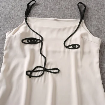 ZXQJ Moterų 2021 Elegantiškos Mados Dizaino, Minimalistinių Linijų Abstraktaus Meno Suspenderhigh Mini Suknelė Vintage Rankovių Moterų Suknelės