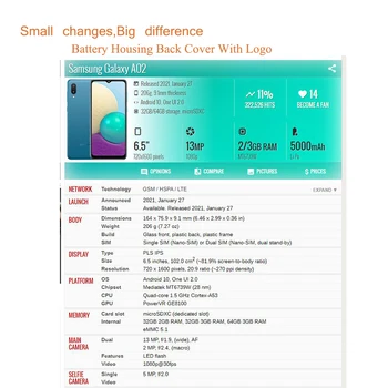 Samsung Galaxy A02 A022 A022F SM-A022F Būsto Galinį Dangtelį Atveju Galinis Baterijos dangtelis Važiuoklės Būsto Pakeitimo
