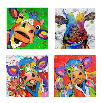 Modernių namų puošybai gyvūnų grafiti karvė drobės tapybos menas, plakatų ir grafikos gatvės vaikų kambario sienos nuotraukas