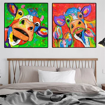 Modernių namų puošybai gyvūnų grafiti karvė drobės tapybos menas, plakatų ir grafikos gatvės vaikų kambario sienos nuotraukas