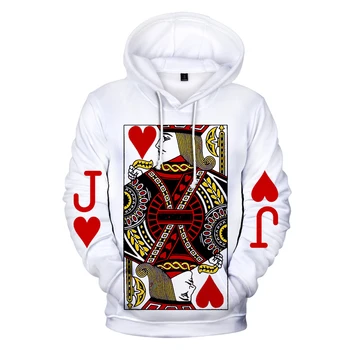 Širdies Kortelių Vyrų Hoodie 3D Pokerio Grafinis Spausdinti Žaisti Pokerio Karalius Palaidinės Hip-Hop Stiliaus Gobtuvu Mados Megztinis