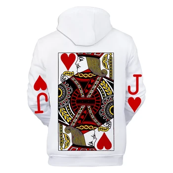 Širdies Kortelių Vyrų Hoodie 3D Pokerio Grafinis Spausdinti Žaisti Pokerio Karalius Palaidinės Hip-Hop Stiliaus Gobtuvu Mados Megztinis