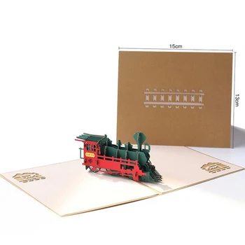 3D pjovimas Lazeriu Rankų darbo Mielas Retro Traukinio Lokomotyvas Popieriaus Kvietimą Atvirukai Paštu Kortelės Gimtadienio Padėkos Dovana