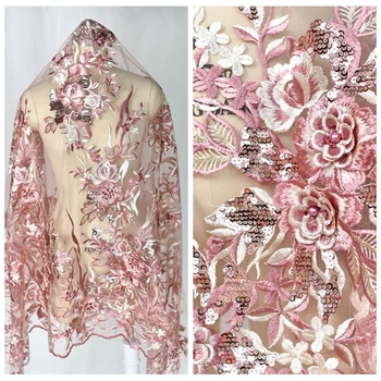 Multi-color trimatis granulių siuvinėjimas nėrinių audinio audinio vestuvinė suknelė 