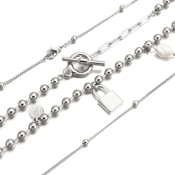 AENSOA Derliaus Daugiasluoksnės Lock Pendant Karoliai Moterų Pearl Geometrinis Kutas Žavesio Choker Karoliai Moterų Mados Juvelyrika