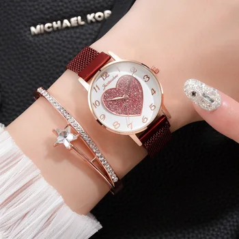Prabangos Prekės ženklo Moterų Laikrodžiai Meilės Magnetas Žiūrėti Sagtis Mados Atsitiktinis Moterų Laikrodis Paprasta 2vnt/komplektas Apyrankė Laikrodis Montre Femme