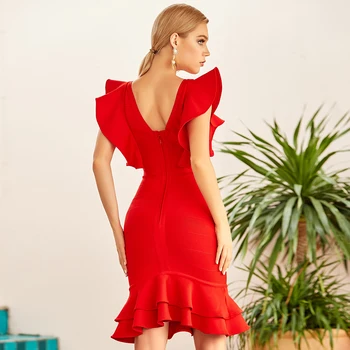 2021 Suknelė Moterims Tvarstis Lady Suknelė Elegantiškas Įžymybių Vasaros Raukiniai Bodycon Rankovių Undinė Mini Kilimo Ir Tūpimo Tako Šalies Dobanmbd Juoda