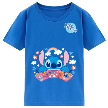 Vaikiški marškinėliai Disney Animacinių filmų Medvilnės marškinėliai Lilo&Stitch Viršūnes Merginos Kostiumas Vasaros Ullzzang Kūdikiams trumpomis Rankovėmis Berniukas Dygsnio Drabužius