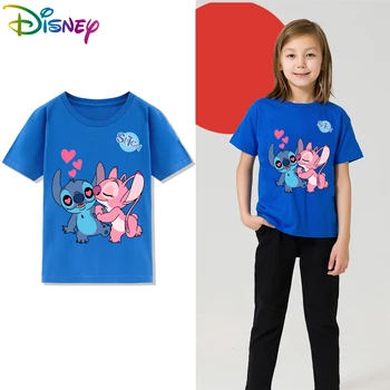 Vaikiški marškinėliai Disney Animacinių filmų Medvilnės marškinėliai Lilo&Stitch Viršūnes Merginos Kostiumas Vasaros Ullzzang Kūdikiams trumpomis Rankovėmis Berniukas Dygsnio Drabužius
