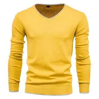 Naujas Medvilnės megztinis rudenį vyriški marškinėliai kieto spalvų ilgomis rankovėmis Puloveriai jaunų šiltas V-Kaklo Džemperis (7 spalvų)