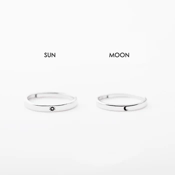 YIZIZAI Paprasta Atidarymo Sun Moon Žiedas Minimalistinio Sidabro Spalvos Sun Moon Reguliuojamas Žiedo Vyrai, Moterys, Poros Sužadėtuvių Papuošalai