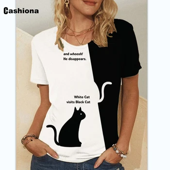 Plius dydis 4xl 5xl Moterų Pagrindinis Viršūnių Naujas Kratinys T-shirt Meno Katės Spausdinti Marškinėliai Atsitiktinis Puloveriai 2021 M. Vasaros Moterų Drabužiai