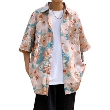 Prekės marškinėliai vyriški pora Havajų Gėlė trumpas rankovės kailis mados korėjos vasaros ketvirtį rankovės harajuku marškinėliai vyrams 2021