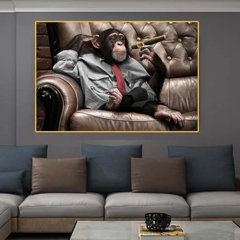 Abstraktusis Menas, Beždžionė ant Sofos Rūkymas Drobės Tapybos Gyvūnų Plakatai ir Spausdina Sienos Menas Nuotraukas Kambarį Namo Apdaila