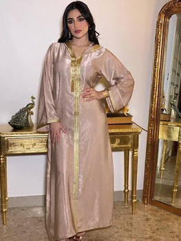 Abaja Musulmonų ilgas sijonas slidžios medžiagos, su V-kaklo su gobtuvu vientisos spalvos prarasti priemiestinių drabužius, plius dydis