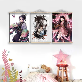 Anime, Manga Kamado Tanjirou Sienos plakatas drobės tapybos, Medžio masyvo Kabinti Pažymėkite už Demon Slayer plakatai, sienų dekoras