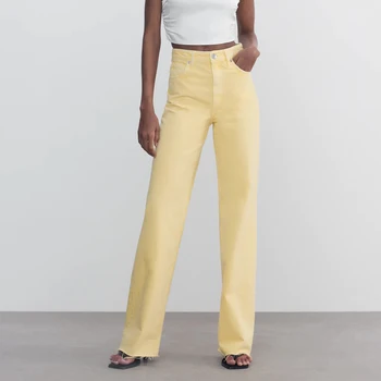 ZA 2021 moterų Kelnės saldainiai spalvos Džinsai Mujer visas ilgis Pločio kojų džinsinio audinio kelnės kišenę laisvus mados Kelnės Aukštu juosmeniu Pantalon