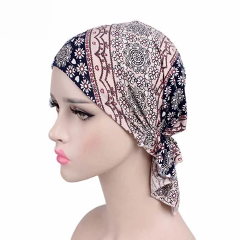 Moteris Musulmonų Ruožas Turbaną Skrybėlę, Plaukų Slinkimas, Galvos Skara Wrap Elastinės Medvilnės Atspausdinti Visiškai Padengti Vidinį Hijab Kepurės Hijab Bžūp Chemo Bžūp