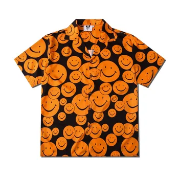 Marškinėliai Vyrams Vasaros Aukštos Kokybės Orui Havajų Camisa Masculina Orange Veiduką Atsitiktinis Vyras Spausdinti Chemise Homme Eu Dydis