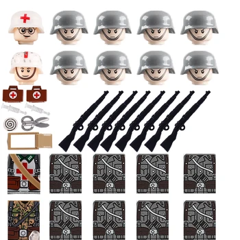 Karinės WW2 vokiečių Statybos Blokus Minifigs Karių Pareigūnai 98k Gun Priedai Mini Plytų Vaikų Švietimo Žaislai, Dovanos